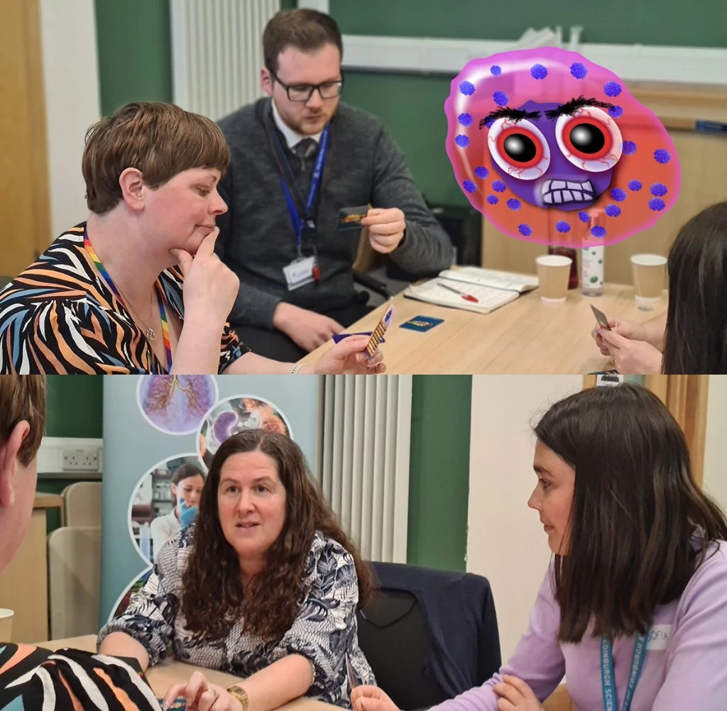 Teachers playing Supercytes card game